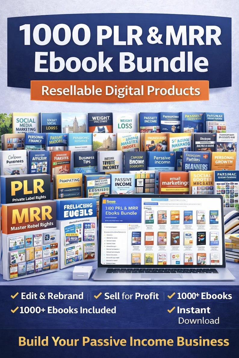 1000 PLR MRR Ebook Bundle, Resellable Digital Products (Instant Download)