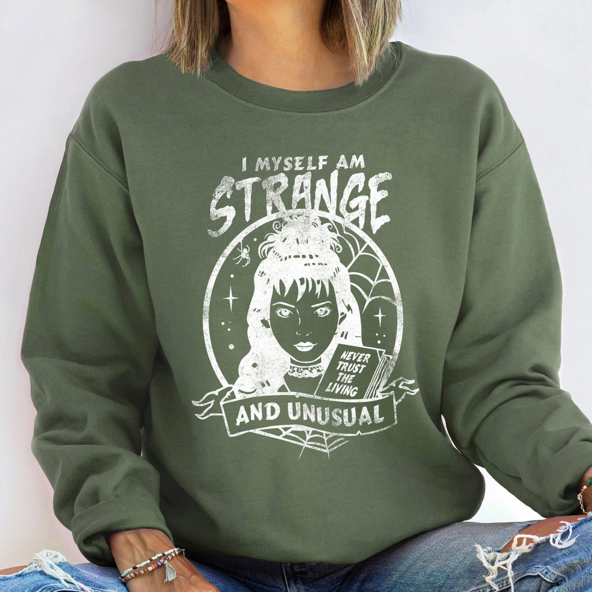 Strange And Unusual Vintage Halloween Night Scene With Pumpkins Moonlight Ghosts And Spooky Vibes Sweatshirt