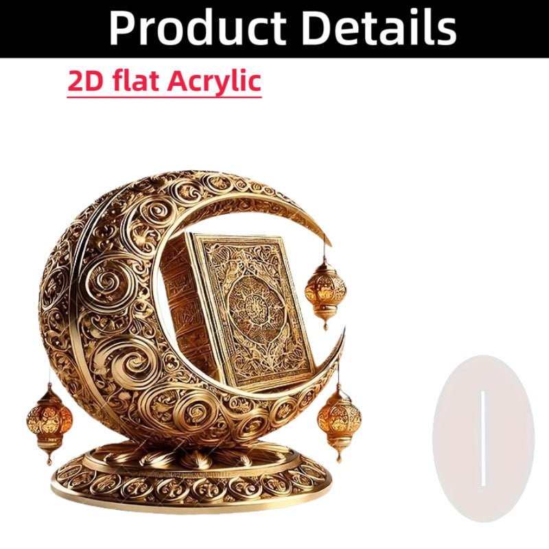 Islamic Crescent with Islamic Motifs Acrylic Desktop Ornament (MAC398)