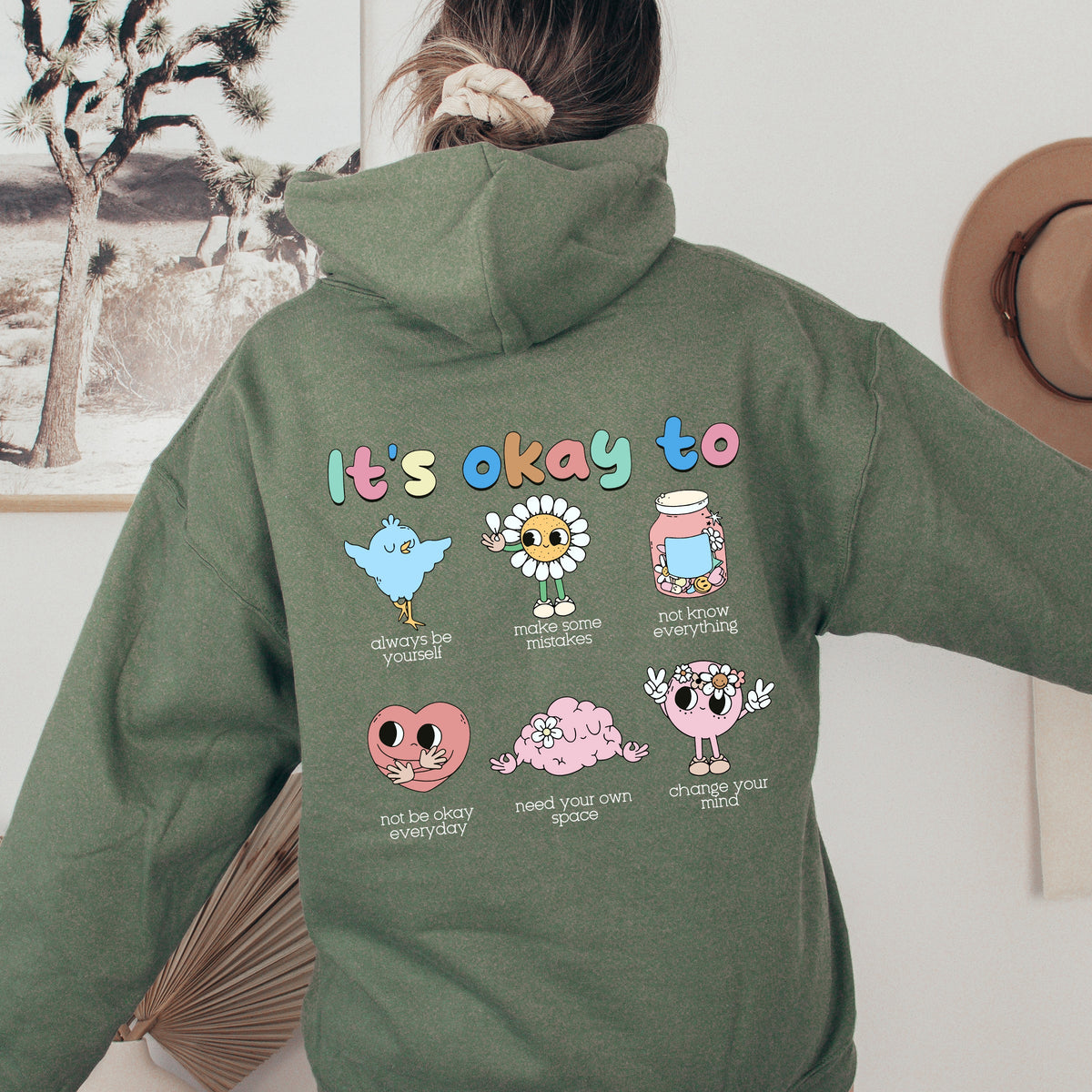 It's Ok To Positivity Kindness Mental Health Everyday Comfort Cozy Hooded Sweatshirt