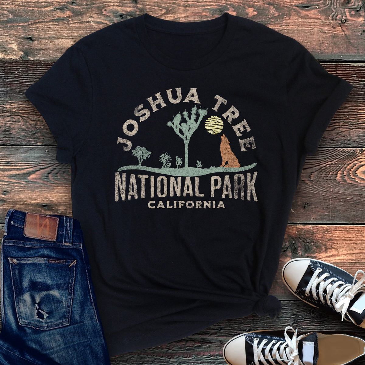 Joshua Tree National Park Scenic Desert Landscape Illustration Sunset Stars Graphic Tee