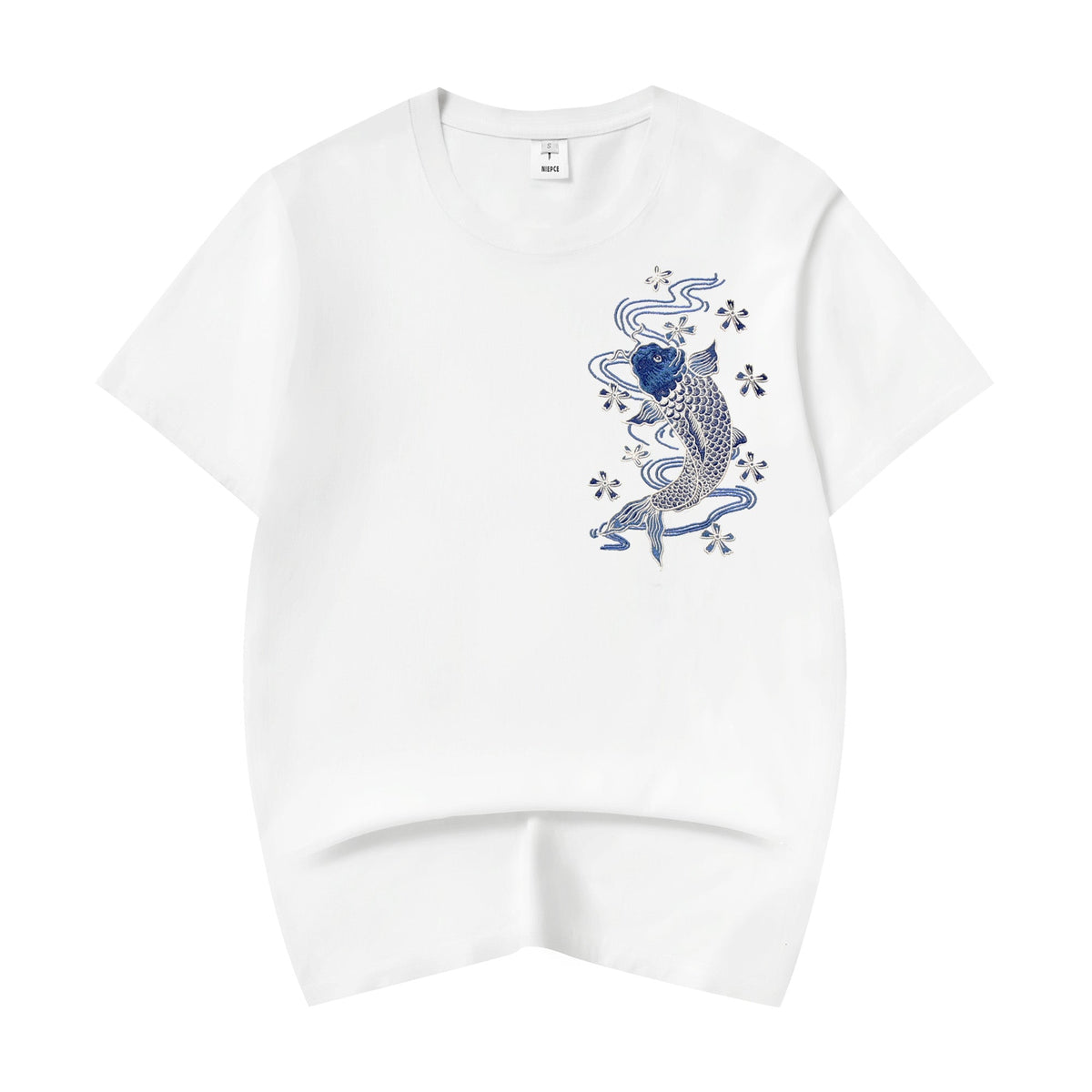 KH801 Blue Koi Embroidery Tee