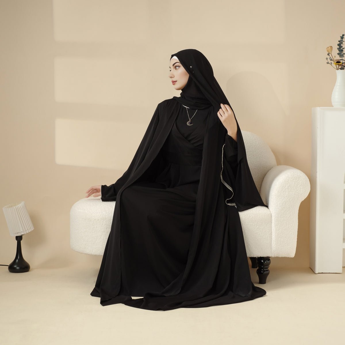 Open Kimono Abaya Set, Kimono Style Abaya 3-Piece Set (MOA094)