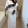 Lace Splice Satin Maxi Dress with Fixed Cape(MS438)