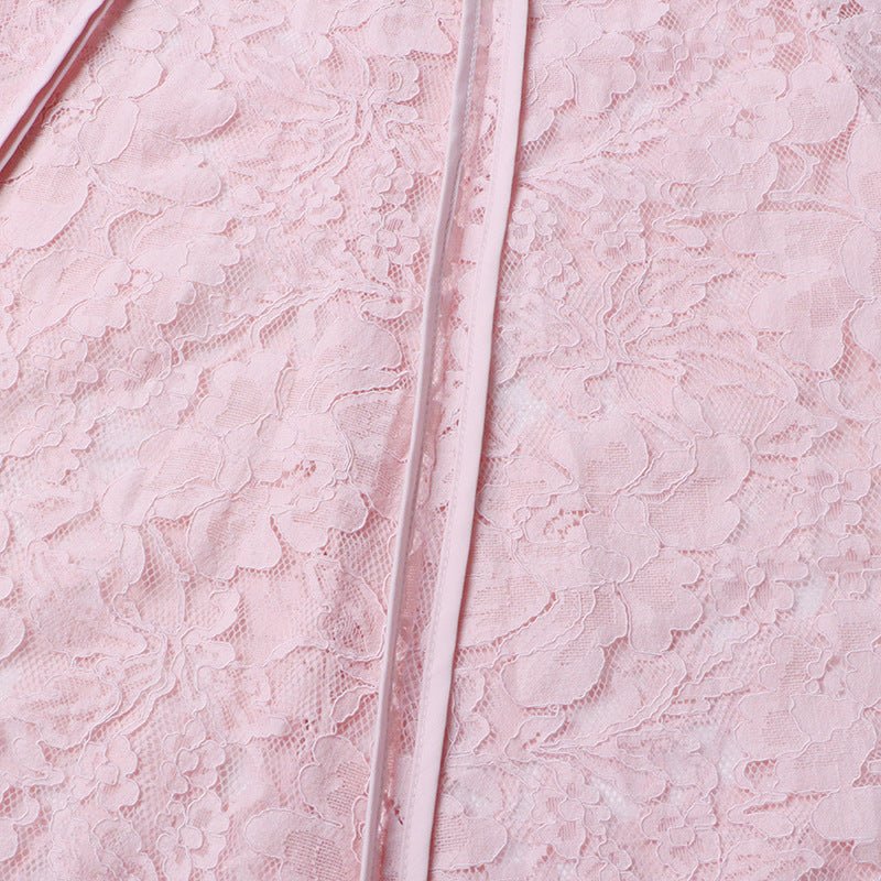 Lace Stand Collar Bell Sleeve Maxi Dress (MS395)