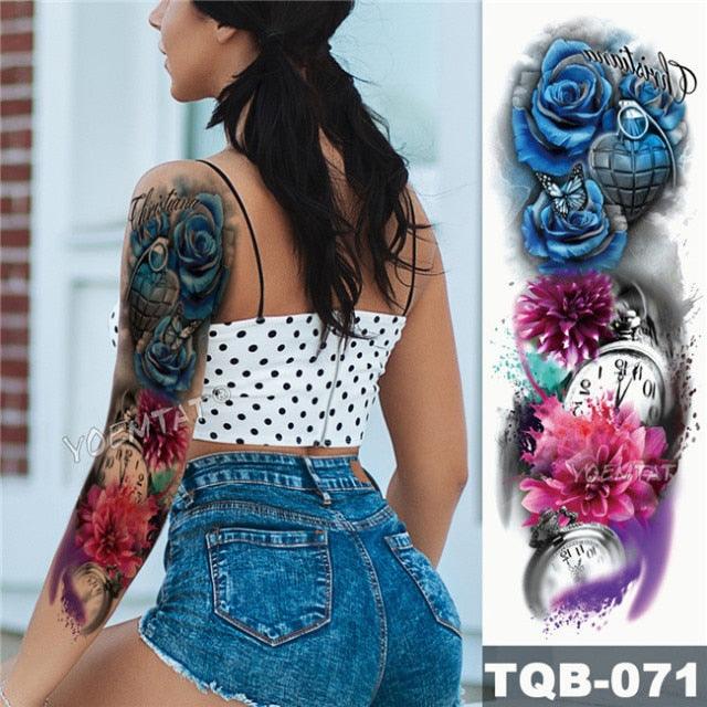 Large Tattoo Sleeve Arm Waterproof Temporary Sticker Tiger Fox For Arm Luxury Colorful Design