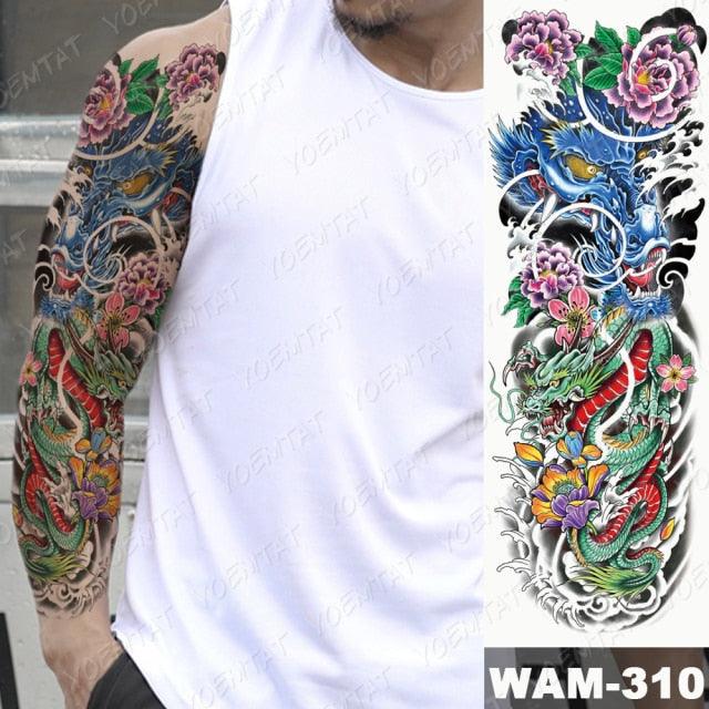 Large Tattoo Sleeve Arm Waterproof Temporary Sticker Tiger Fox For Arm Luxury Colorful Design