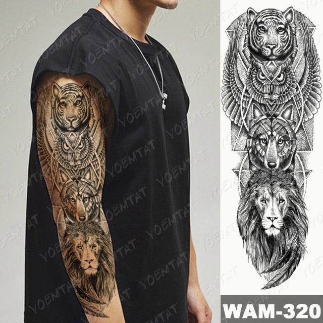 Large Tattoo Sleeve Arm Waterproof Temporary Sticker Tiger Fox For Arm Luxury Colorful Design