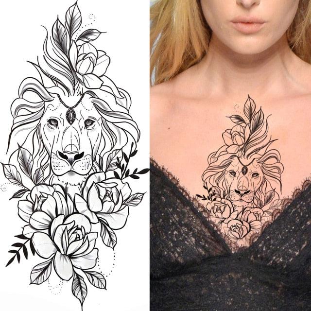 Large Wolf Tiger Black Tattoo Sticker Evil Death Temporary Tattoo Waterproof Big Tattoo Stickers For Mens Womens
