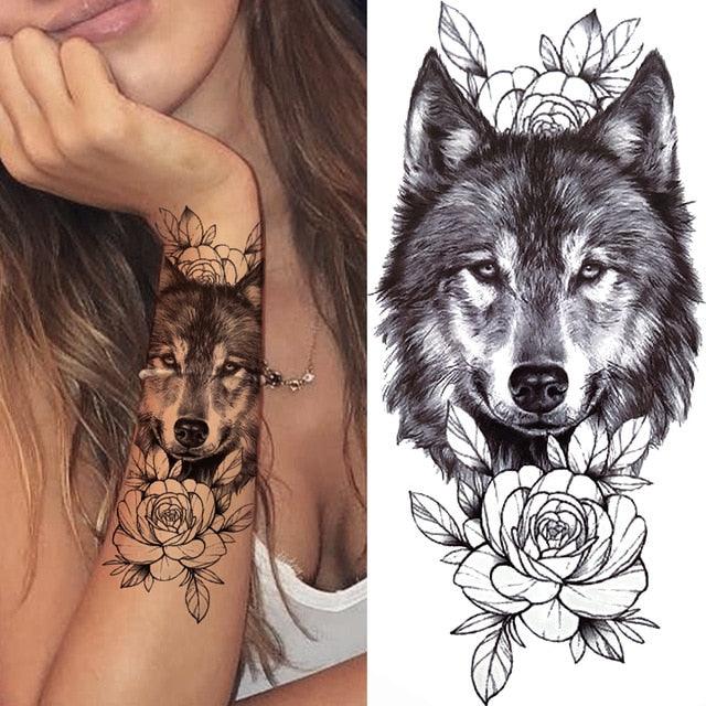 Large Wolf Tiger Black Tattoo Sticker Evil Death Temporary Tattoo Waterproof Big Tattoo Stickers For Mens Womens
