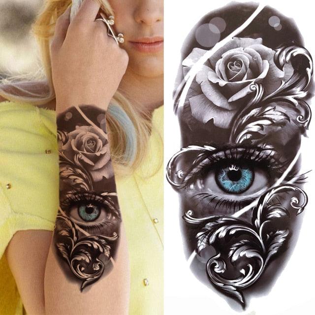 Large Wolf Tiger Black Tattoo Sticker Evil Death Temporary Tattoo Waterproof Big Tattoo Stickers For Mens Womens