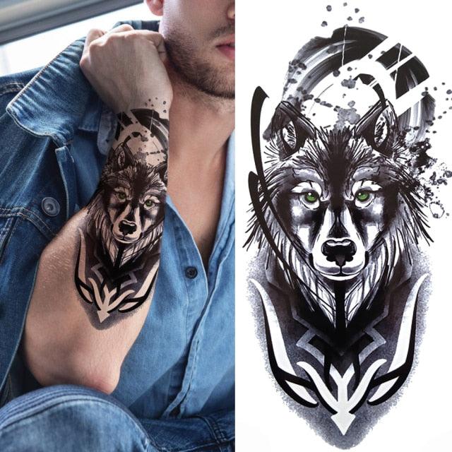 Large Wolf Tiger Black Tattoo Sticker Evil Death Temporary Tattoo Waterproof Big Tattoo Stickers For Mens Womens