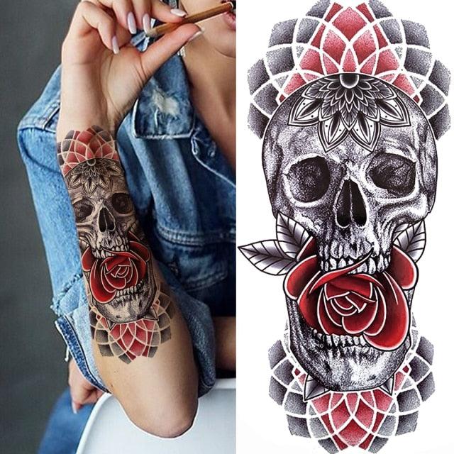 Large Wolf Tiger Black Tattoo Sticker Evil Death Temporary Tattoo Waterproof Big Tattoo Stickers For Mens Womens