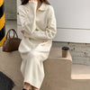 Lazy Style Polo Collar Knit Maxi Dress | Thick Sweater Base Layer Dress(MS157)