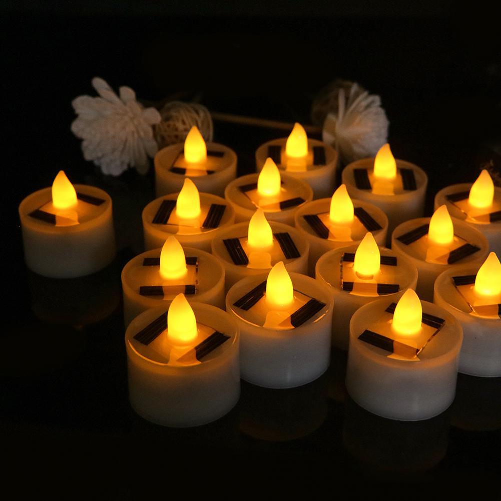 LED Solar Lamp Solar Electronic Candle Light LED Tea Lights Candles Battery Powered Fake Candles for Wedding Party Holidays Home Decoration Outdoor Electronic Flameless Candle Light For Outdoor Christmas Halloween