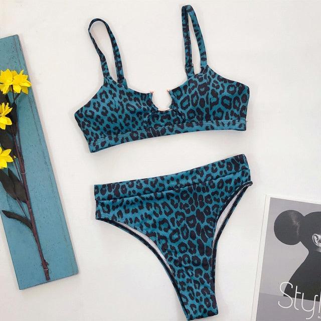 Leopard Bikinis Bikini Swimming Women's Bathing Suits Push Up Swimsuit Women's Padded Underwire Bikini  Wire Push Up Bathing Suit Leopard Printed High Cut Vintage Swimsuit