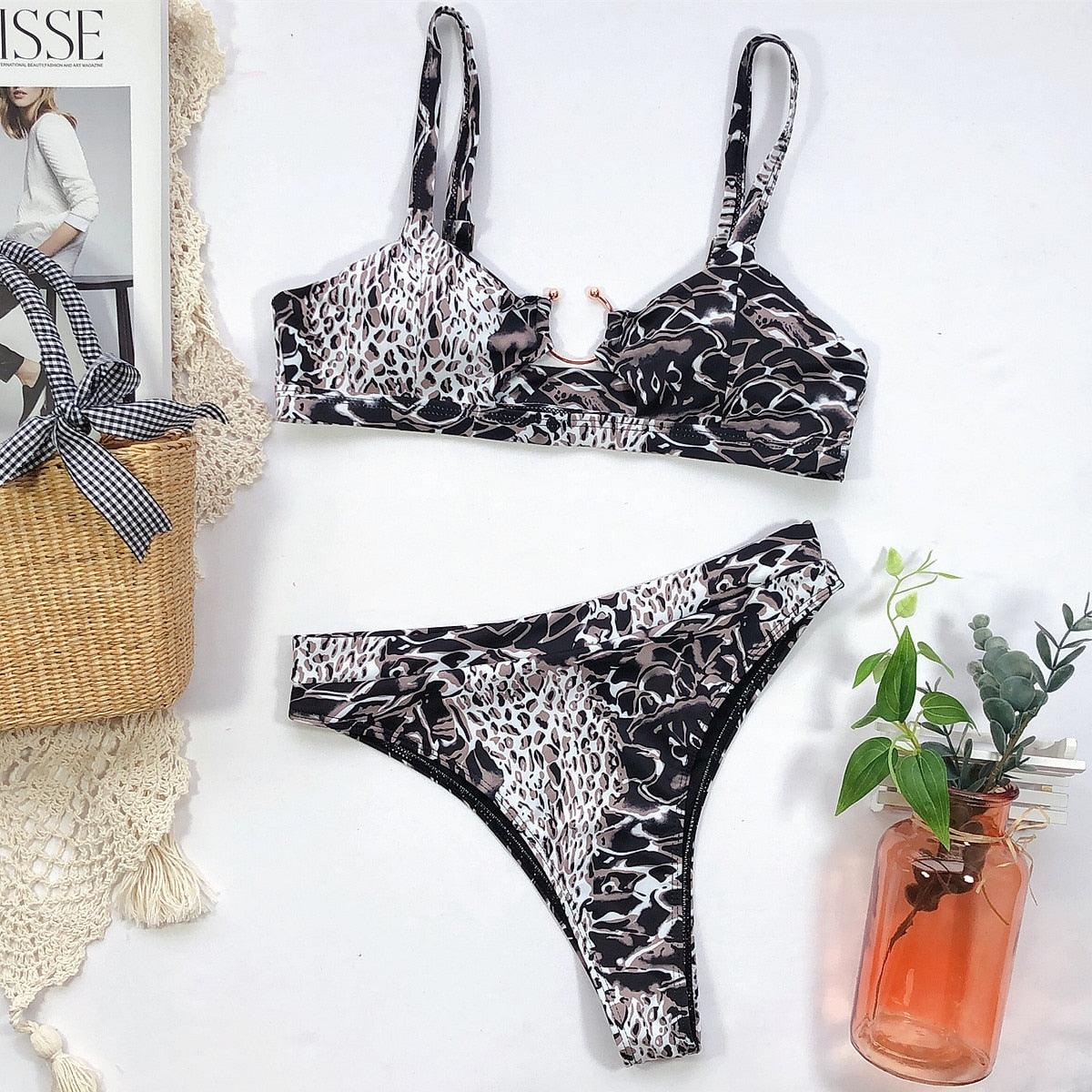 Leopard Bikinis Bikini Swimming Women's Bathing Suits Push Up Swimsuit Women's Padded Underwire Bikini  Wire Push Up Bathing Suit Leopard Printed High Cut Vintage Swimsuit