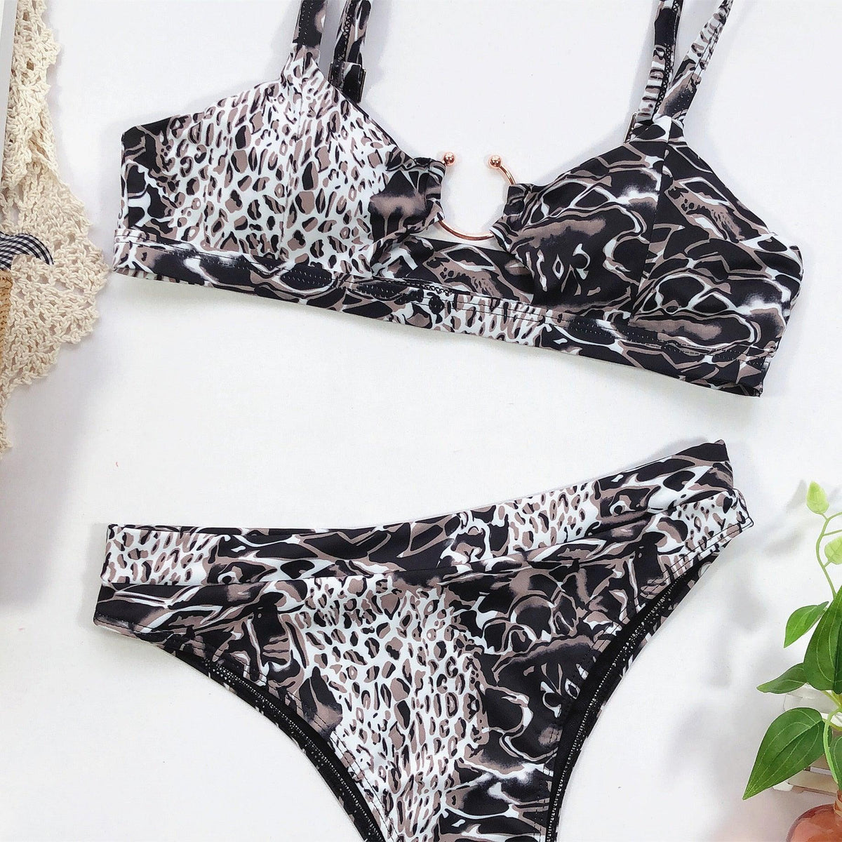 Leopard Bikinis Bikini Swimming Women's Bathing Suits Push Up Swimsuit Women's Padded Underwire Bikini  Wire Push Up Bathing Suit Leopard Printed High Cut Vintage Swimsuit