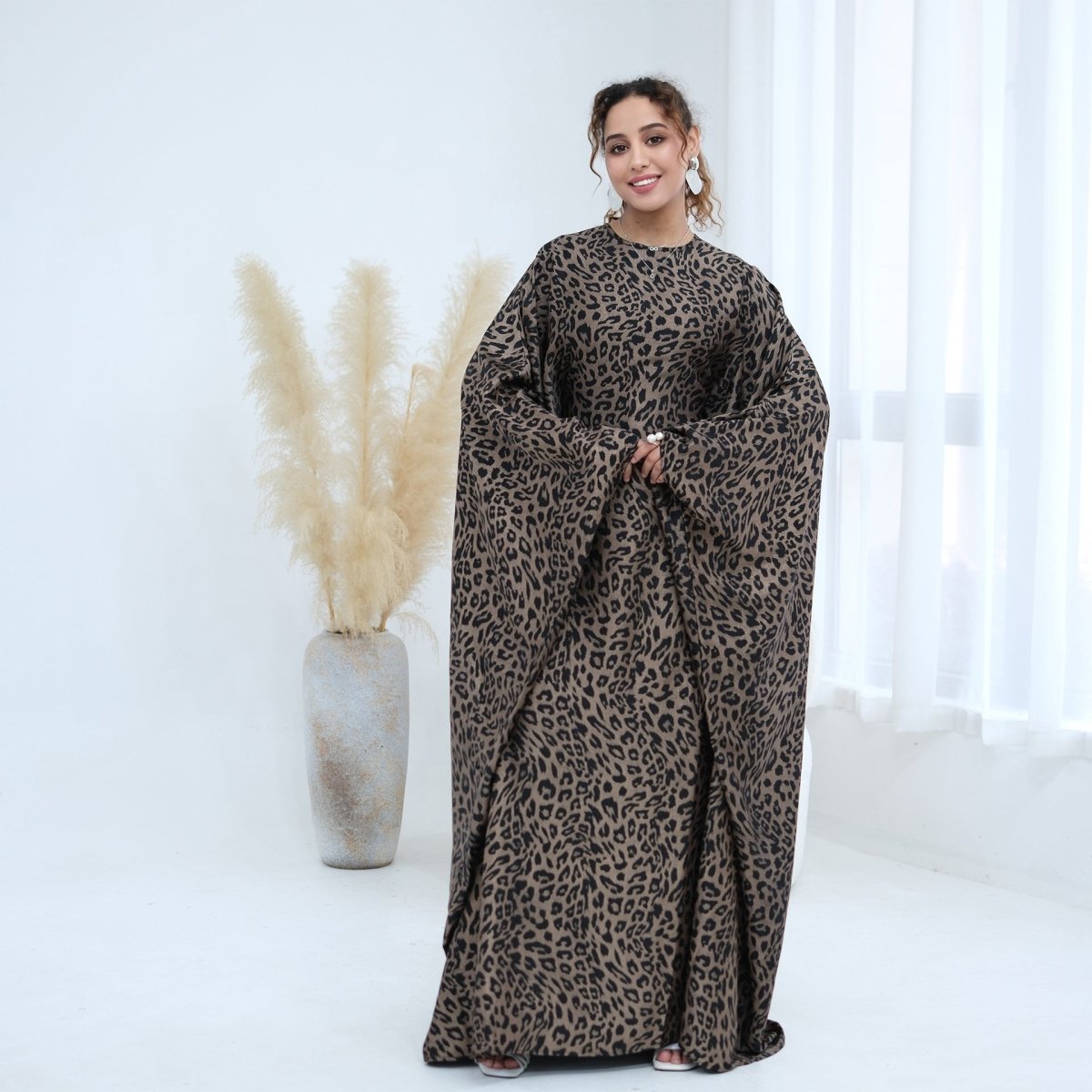 Leopard Print Batwing Maxi Dress(MA450)