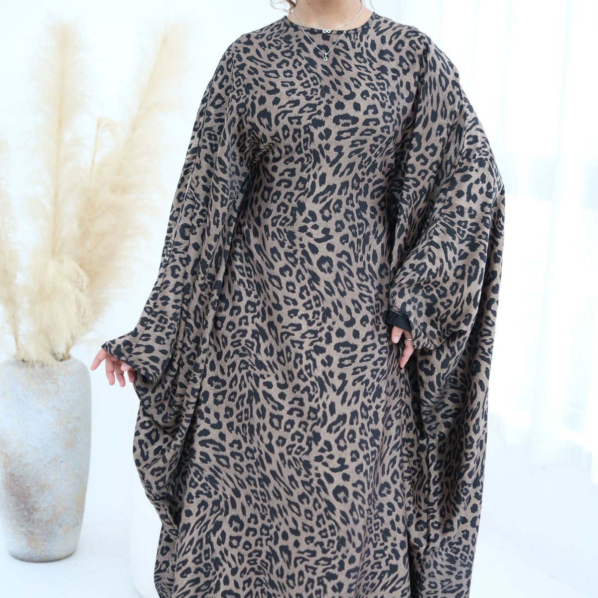 Leopard Print Batwing Maxi Dress(MA450)