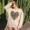 Leopard Print Heart Valentine's Day Cozy Warm Plush Fleece Premium Cotton Blend Soft Touch Graphic Sweatshirt