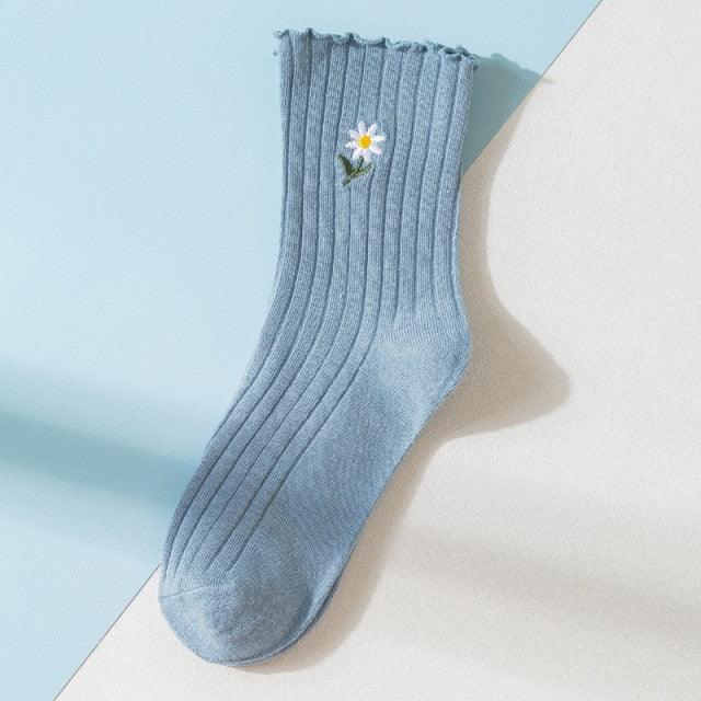 Little Flower Socks Girl's Socks Simple Solid Color Socks Women's Long Socks Kawaii Happy And Funny Breathable Socks For Women