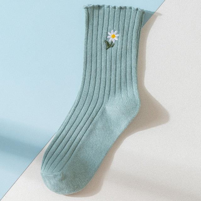 Little Flower Socks Girl's Socks Simple Solid Color Socks Women's Long Socks Kawaii Happy And Funny Breathable Socks For Women