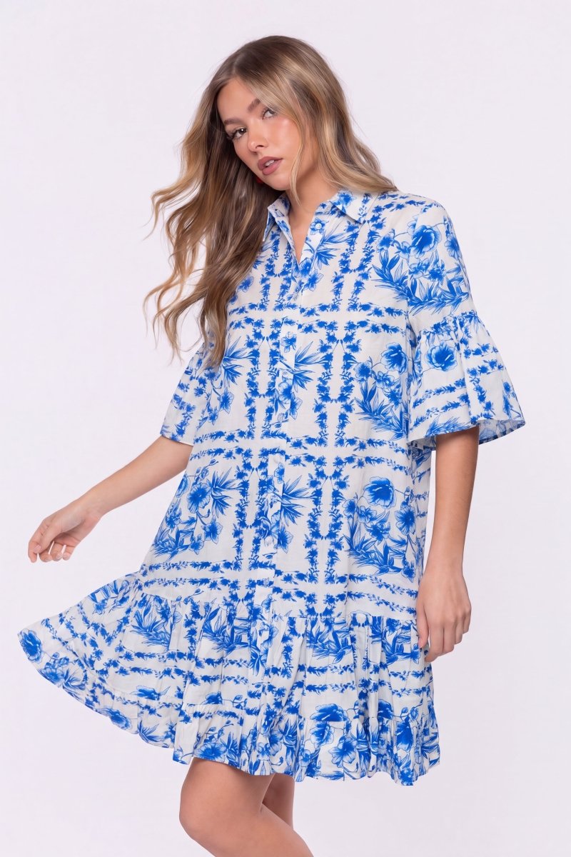 Lola Dress (White Blue)