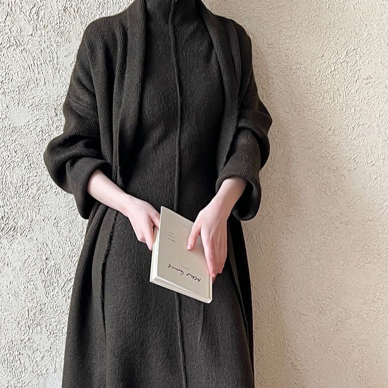 Long Knit Cardigan With Turtleneck Inner Dress For Autumn & Winter (MS177)