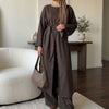 Long-Line Top, Wide-Leg Trousers & Triangle Scarf Three-Piece Co-ord Set(MS484)