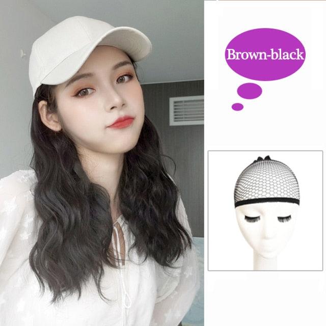 Long Synthetic Baseball Cap Hair Wig Natural Black Cap Hair Extensions Natural Corn Whisker wig Wave Wigs Hat Wig Adjustable Wigs For Black Women Cosplay Wigs For Women