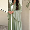 Lotus Leaf Sleeve Solid Soft Satin Open Front Abaya Dress | Lightweight Modest Abaya Cover(MOA220)