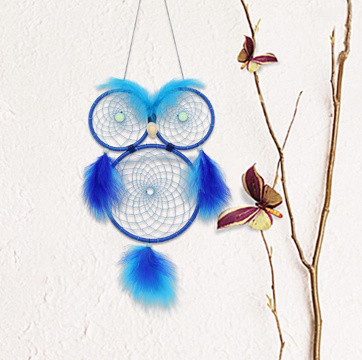 Lovely Owl Dream Catcher Wall Hanging Ornament Large Handmade Perfect Gift Design Dreamcatcher Decoration For Kids' Bedroom Dorm Nursery Chic Ornament Craft  Eyes Can Be Glowed In Darkness