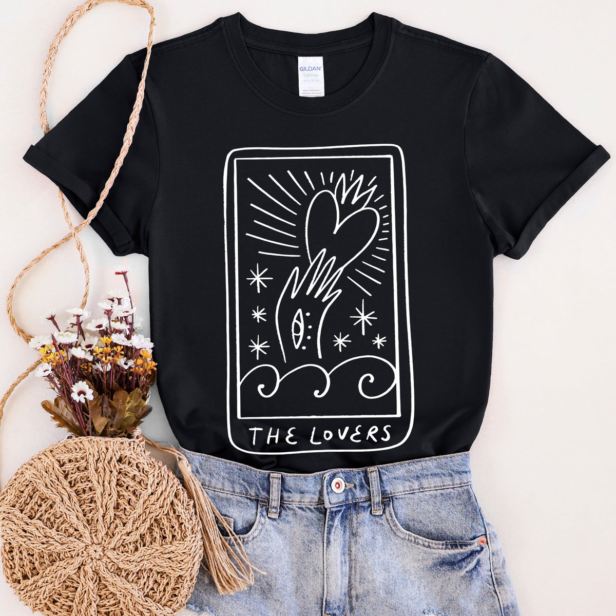 Lovers Tarot Mystical Magic Vintage Oracle Card Design For Valentine's Day Lovers Graphic Tee