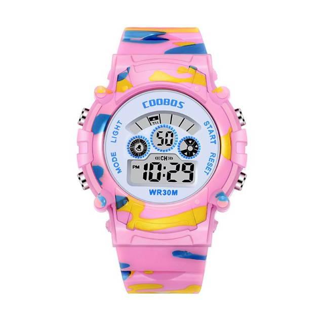 Luminous Camouflage Kids Watches LED Colorful Flash Digital Waterproof Alarm Date Week Digital Sport Watch For Boys Girls Kid Waterproof Electronic Multi Function Casual Outdoor Watches