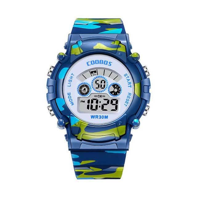 Luminous Camouflage Kids Watches LED Colorful Flash Digital Waterproof Alarm Date Week Digital Sport Watch For Boys Girls Kid Waterproof Electronic Multi Function Casual Outdoor Watches