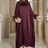 Luxe Satin Halter Dress & Feather Trim Cape Set(MOA250)