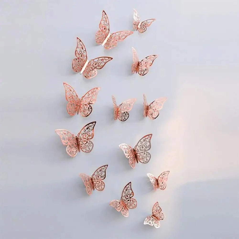 Luxury 3D Wall Stunning 12Pcs 4D Hollow Butterfly Wall Sticker Home Decoration Wall Stickers wedding Party Wedding Decors Butterfly Kids Room Decors