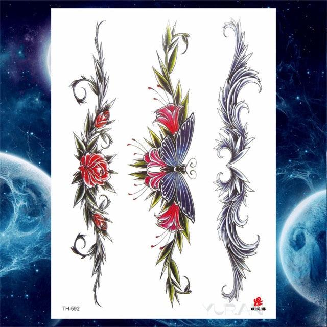 Luxury Big Tattoo Stickers Butterfly Body Arm Leg Tattoos Temporary Black Flower Rose Tattoos For Women's Adults
