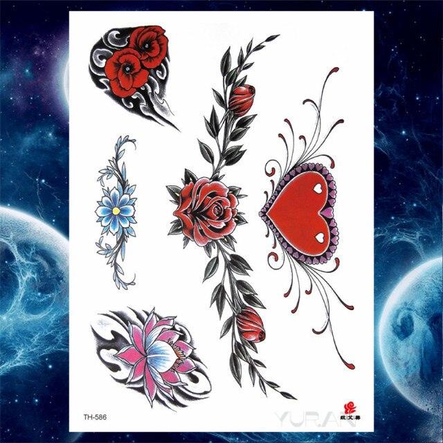 Luxury Big Tattoo Stickers Butterfly Body Arm Leg Tattoos Temporary Black Flower Rose Tattoos For Women's Adults