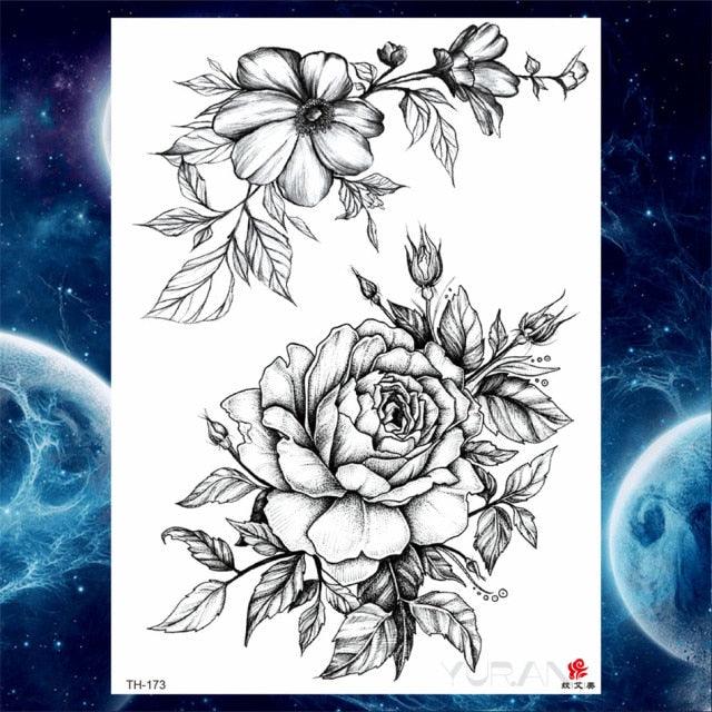 Luxury Big Tattoo Stickers Butterfly Body Arm Leg Tattoos Temporary Black Flower Rose Tattoos For Women's Adults
