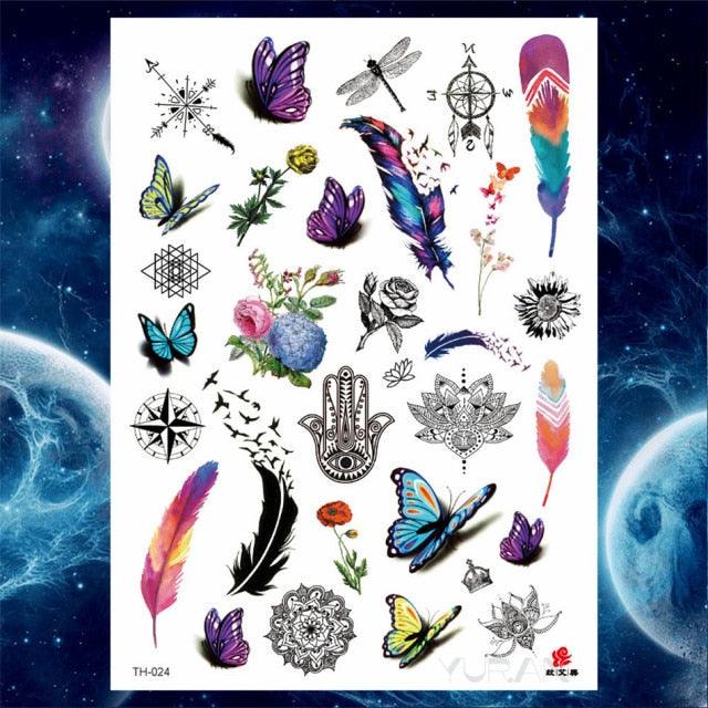 Luxury Big Tattoo Stickers Butterfly Body Arm Leg Tattoos Temporary Black Flower Rose Tattoos For Women's Adults