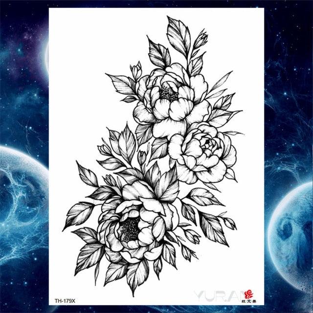 Luxury Big Tattoo Stickers Butterfly Body Arm Leg Tattoos Temporary Black Flower Rose Tattoos For Women's Adults