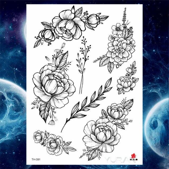 Luxury Big Tattoo Stickers Butterfly Body Arm Leg Tattoos Temporary Black Flower Rose Tattoos For Women's Adults