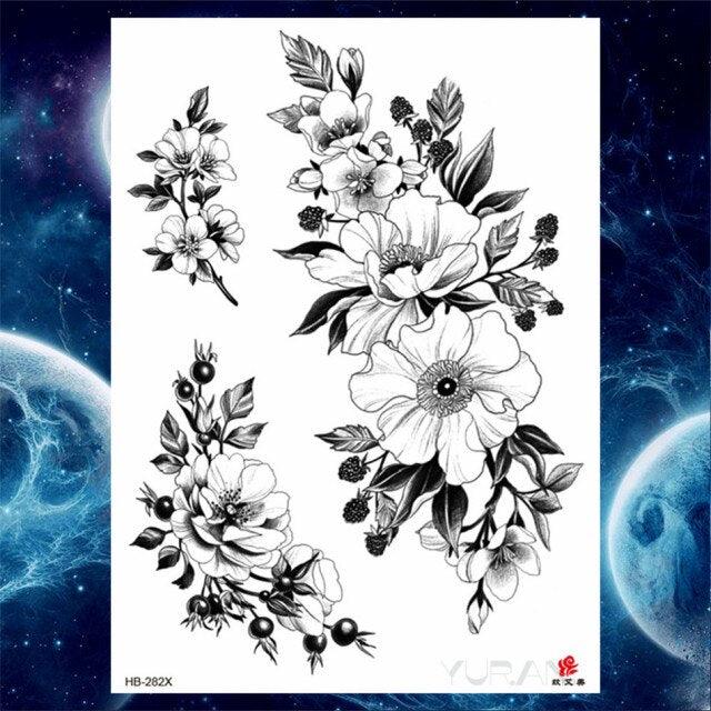 Luxury Big Tattoo Stickers Butterfly Body Arm Leg Tattoos Temporary Black Flower Rose Tattoos For Women's Adults