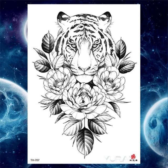 Luxury Big Tattoo Stickers Butterfly Body Arm Leg Tattoos Temporary Black Flower Rose Tattoos For Women's Adults