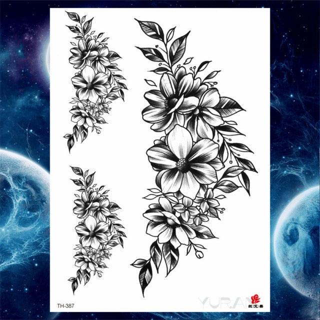 Luxury Big Tattoo Stickers Butterfly Body Arm Leg Tattoos Temporary Black Flower Rose Tattoos For Women's Adults