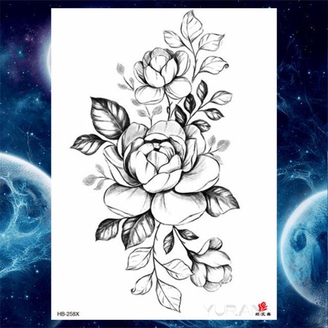 Luxury Big Tattoo Stickers Butterfly Body Arm Leg Tattoos Temporary Black Flower Rose Tattoos For Women's Adults