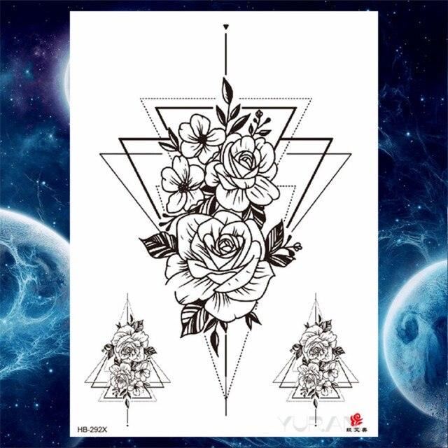 Luxury Big Tattoo Stickers Butterfly Body Arm Leg Tattoos Temporary Black Flower Rose Tattoos For Women's Adults