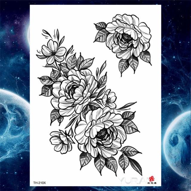 Luxury Big Tattoo Stickers Butterfly Body Arm Leg Tattoos Temporary Black Flower Rose Tattoos For Women's Adults